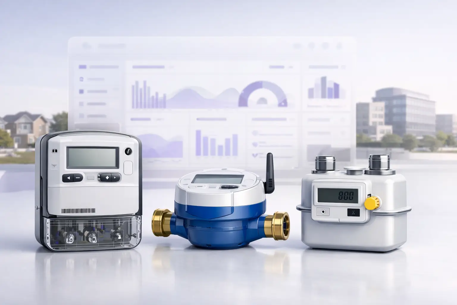 Smart electricity, water, and gas metering system with digital utility dashboard for accurate remote meter reading, usage monitoring, and utility billing across residential, commercial, and mixed-use properties
